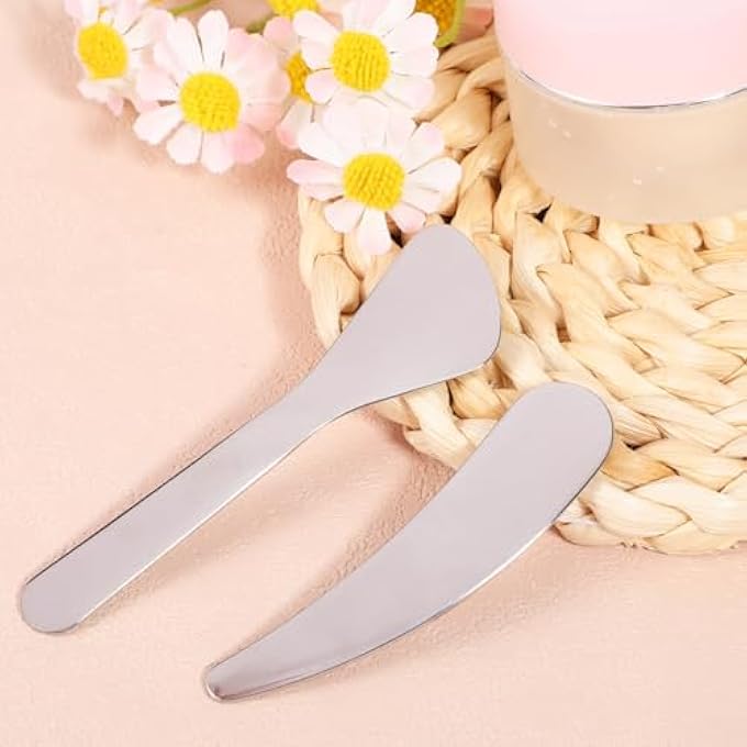 VICASKY 2PCS COSMETIC SKINCARE SPATULA STAINLESS STEEL SKIN 2PCS REUSABLE FACE TOOLS APPLYING CREAMS LOTIONS COMPACT BEAUTY SCOOP MIXING PRODUCTS DAILY USE MAKEUP CREAM EYE MASK FACIAL SPOONS - Image 3